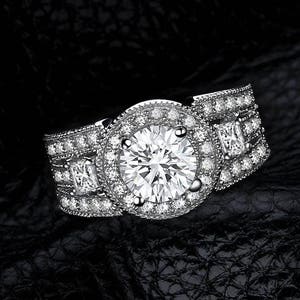 925 Sterling Silver Cubic Zirconia Halo Engagement Ring & Wedding Band Set – Vintage Style, Rhodium Plated, Sizes 5-10
