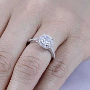 925 Sterling Silver Halo Round Cut Diamond Simulant CZ Wedding Band Engagement Ring Women's Half Sizes Available Size 2.5-15 Ss347A image 3