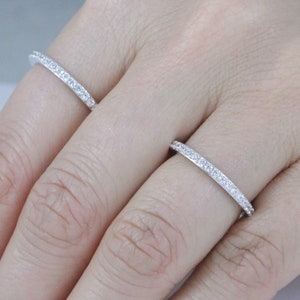 1.9mm 925 Sterling Silver Skinny Stack-able Half Eternity CZ Wedding Band Engagement Bridal Ring For Women Size 1-15 Half Sizes SA52B image 10