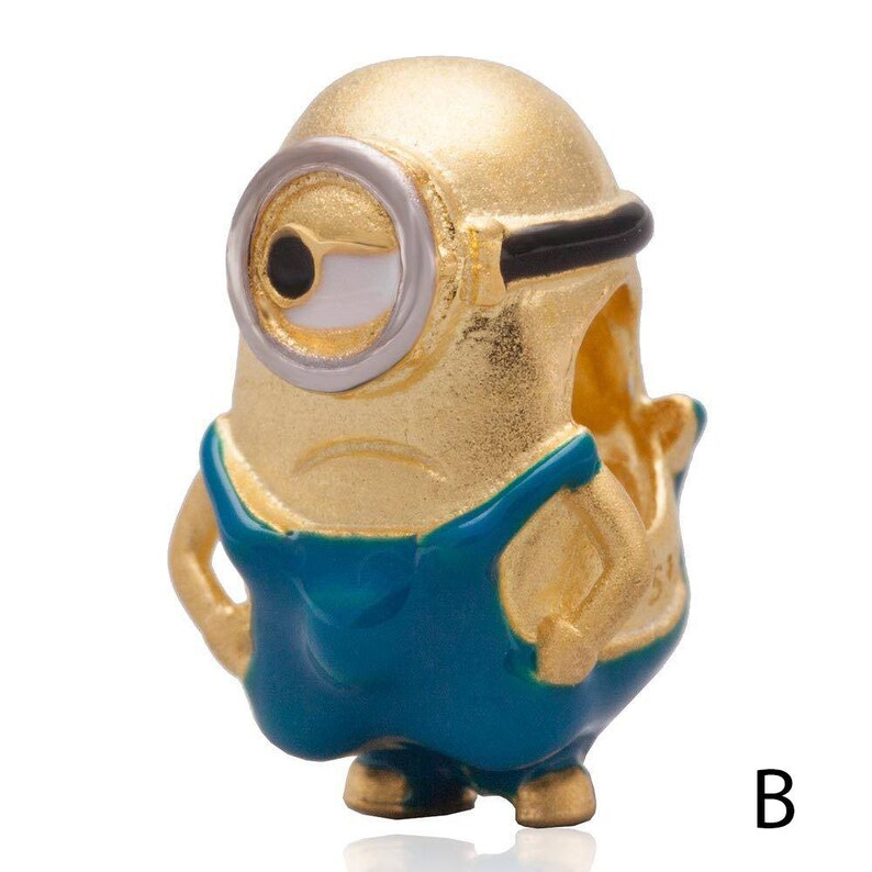 Minions 18K Gold Over 925 Sterling Silver Dangle Charm Bead Fit European Bracelet