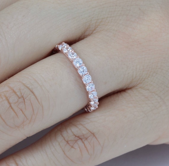 .925 Silver Rose Gold 2 mm Round CZ Eternity Stackable Wedding Ring Band Size 4 .925 Silver Rose Gold 2 mm Round CZ Eternity Stackable Wedding Ring Band Size 4