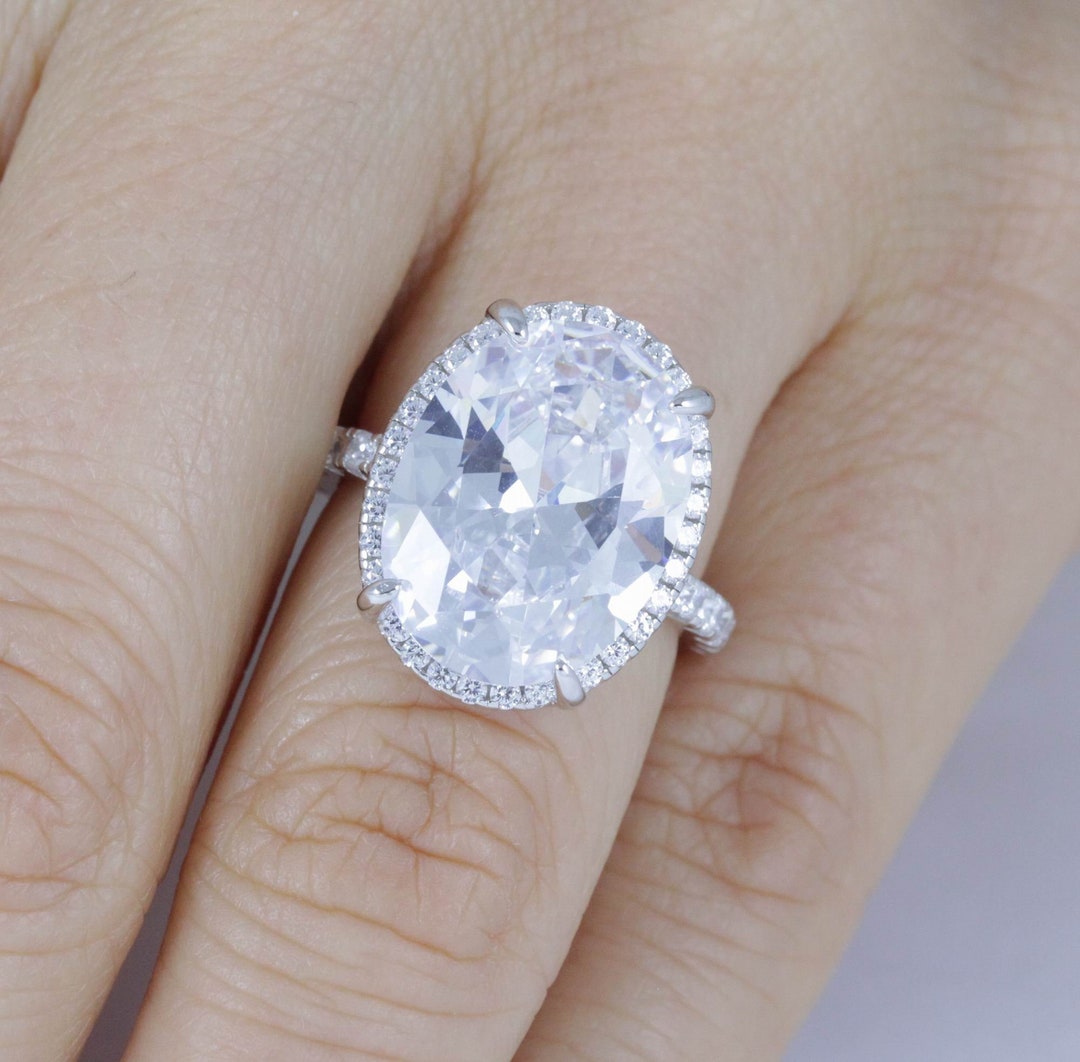 10-carat Huge Oval Halo 925 Sterling Silver CZ Engagement Ring
