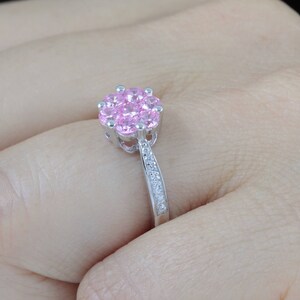 Unique Man-made Pink Sapphire Halo 925 Sterling Silver CZ Engagement Ring Wedding Band Women's Size Gift 3-15 SR5156 image 4