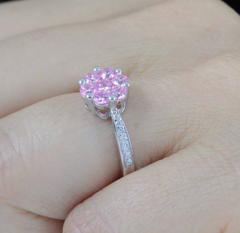 Unique Man-made Pink Sapphire Halo 925 Sterling Silver CZ Engagement Ring Wedding Band Women's Size Gift 3-15 SR5156 image 4