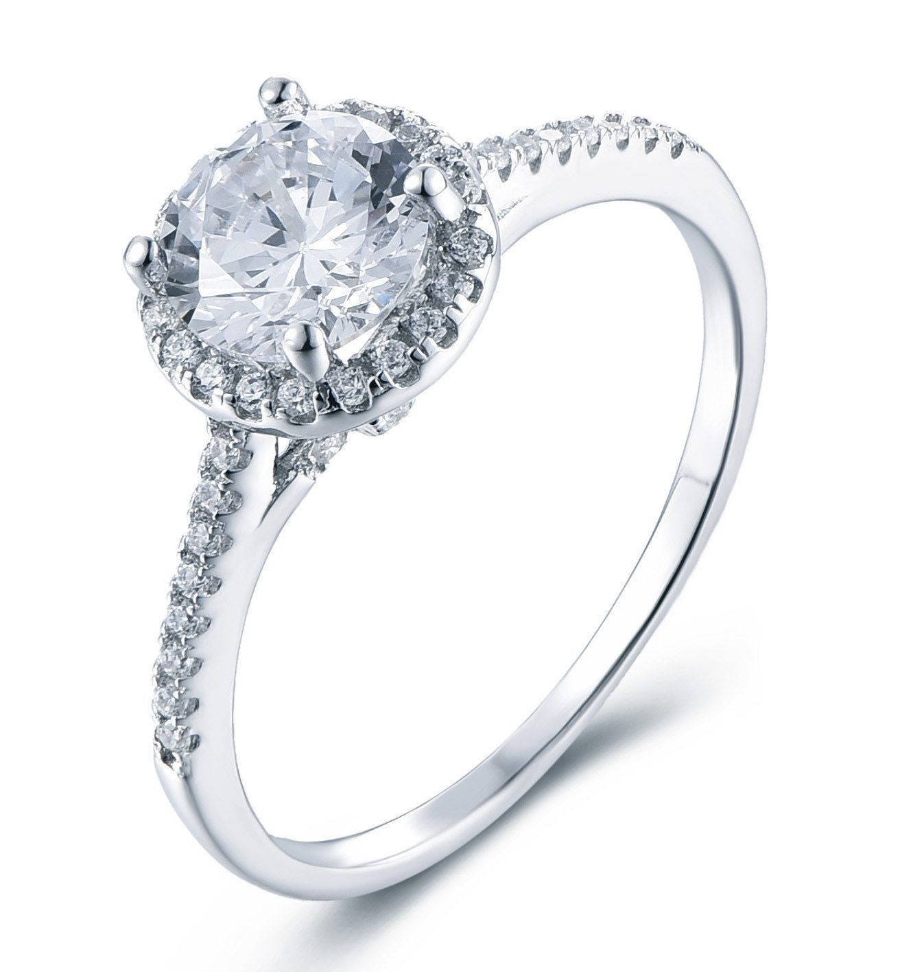 Details about   Round Cut 2.65 ct White Diamond Halo Engagement Ring Sterling Silver Ring HYt26 
