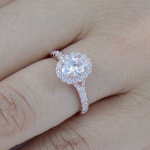 Oval Halo 925 Sterling Silver CZ Engagement Ring Promise Bridal Ring ...