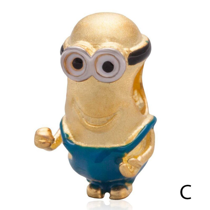Minions 18K Gold Over 925 Sterling Silver Dangle Charm Bead Fit European Bracelet