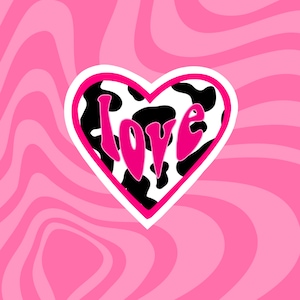 Koe print liefde hart sticker | Cowgirl Vibes Sticker, Cowboy Stickers, Disco Cowboy, Cowgirl Esthetiek, Cowboy Esthetiek