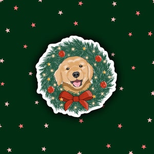 Golden Retriever in a Wreath | Merry Woofmas Sticker Bundle | Christmas Gift | Stocking Filler | Secret Santa