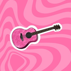 Roze Sparkly Gitaar Sticker | Gitaarstickers, disco-esthetiek, discostickers, feeststickers