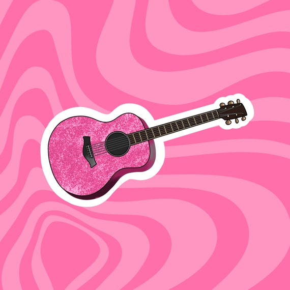 Pink Sparkly Guitar Sticker Guitar Stickers, Disco Aesthetic, Disco Stickers,  Party Stickers 