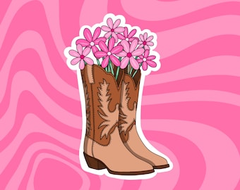 Flowers in Cowboy Boots Sticker | Cowgirl Vibes Sticker, Cowboy Stickers, Disco Cowboy, Cowgirl Aesthetic, Cowboy Aesthetic