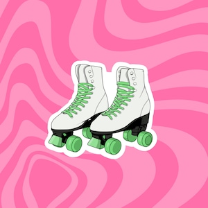 Green Roller Skates Sticker | 90s Aesthetic, 00s Aesthetic, Roller Rink, Roller Skates, Roller Derby, Skating