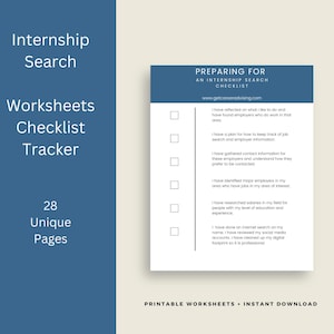Internship Search Worksheets, Internship Tracker, Resume, Internship Checklist, Internship Log, Student Internship, Printable, US Letter