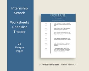 Internship Search Worksheets, Internship Tracker, Resume, Internship Checklist, Internship Log, Student Internship, Printable, US Letter