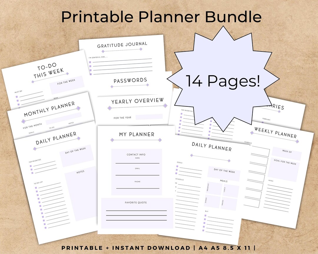 Undated Planner Printable Bundle Daily Weekly Monthly Yearly to Do List ...