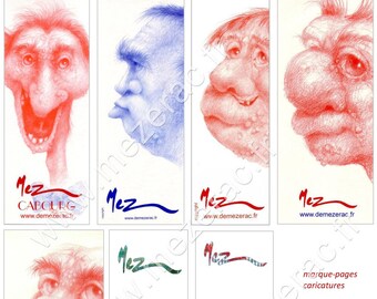 Marque-pages de collection, thème "CARICATURES", par le peintre MEZ-deMEZERAC