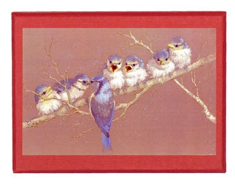 Box decorated with "Blue tits, fed", a work of painter MEZ deMEZERAC