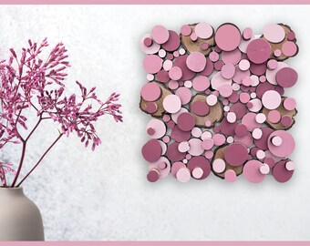 Hot pink wall decor, Blush pink wall art, Wood mosaic wall art, Wood slice wall art, Pink abstract painting