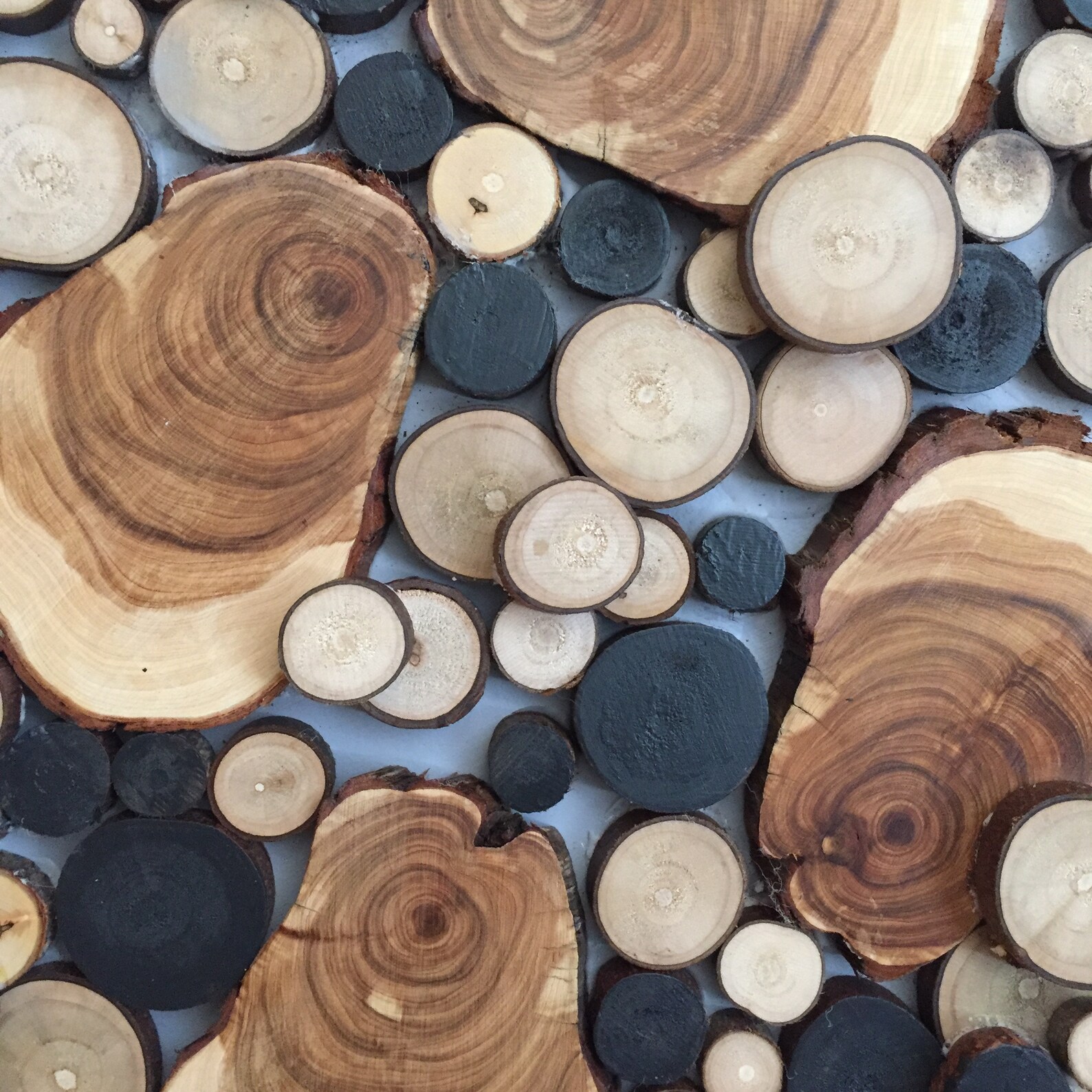 Wood slice wall art, Tree slice wall art, Wood mosaic art, Abstract