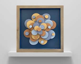 3D wall flower, Wood flower wall art, Wild flower art, Blue flower wall decor, Flower wall sculpture