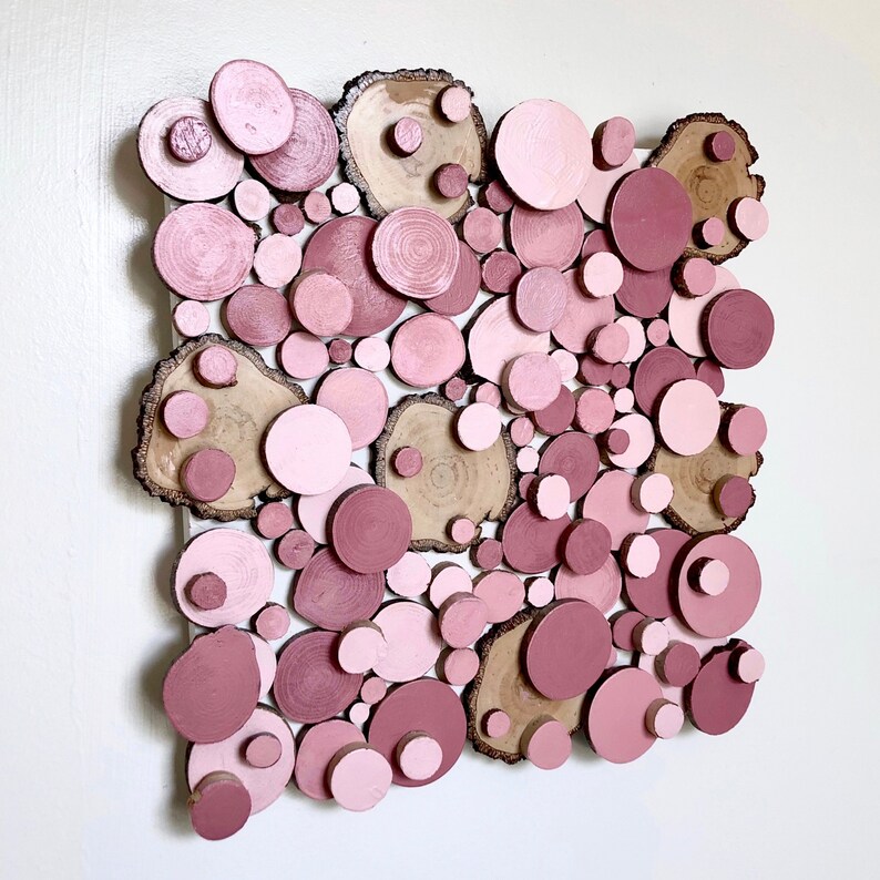 Wood slice wall art Pink wall art Wood slice art Girls Etsy