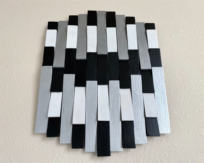 Black and White Mosaic Wood Wall Art, Geometric Wood Wall Sculpture, 3D
