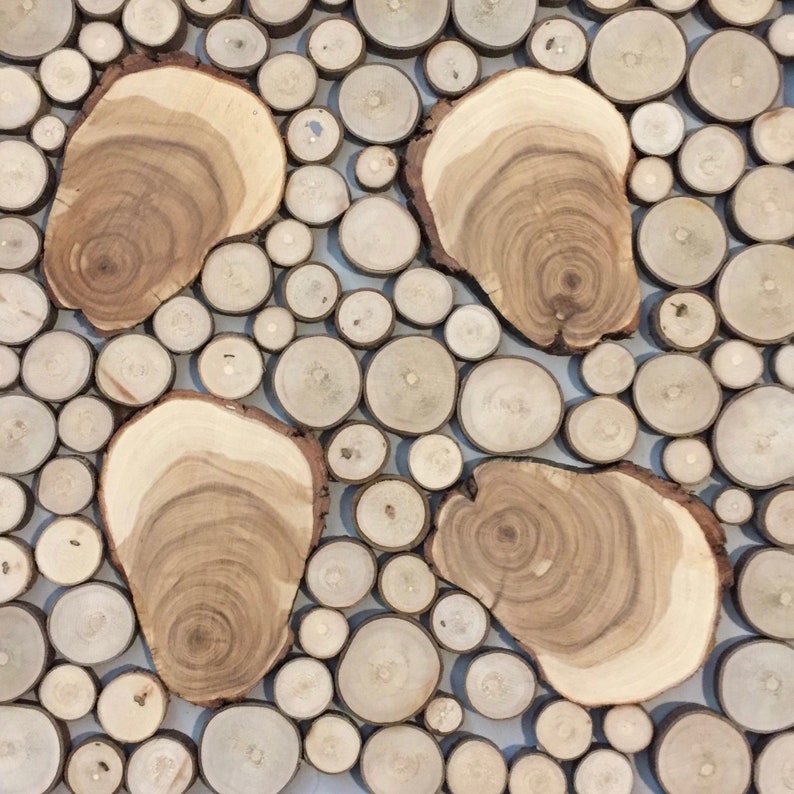 Wood slice mosaic art Natural wood slice wall art Reclaimed Etsy