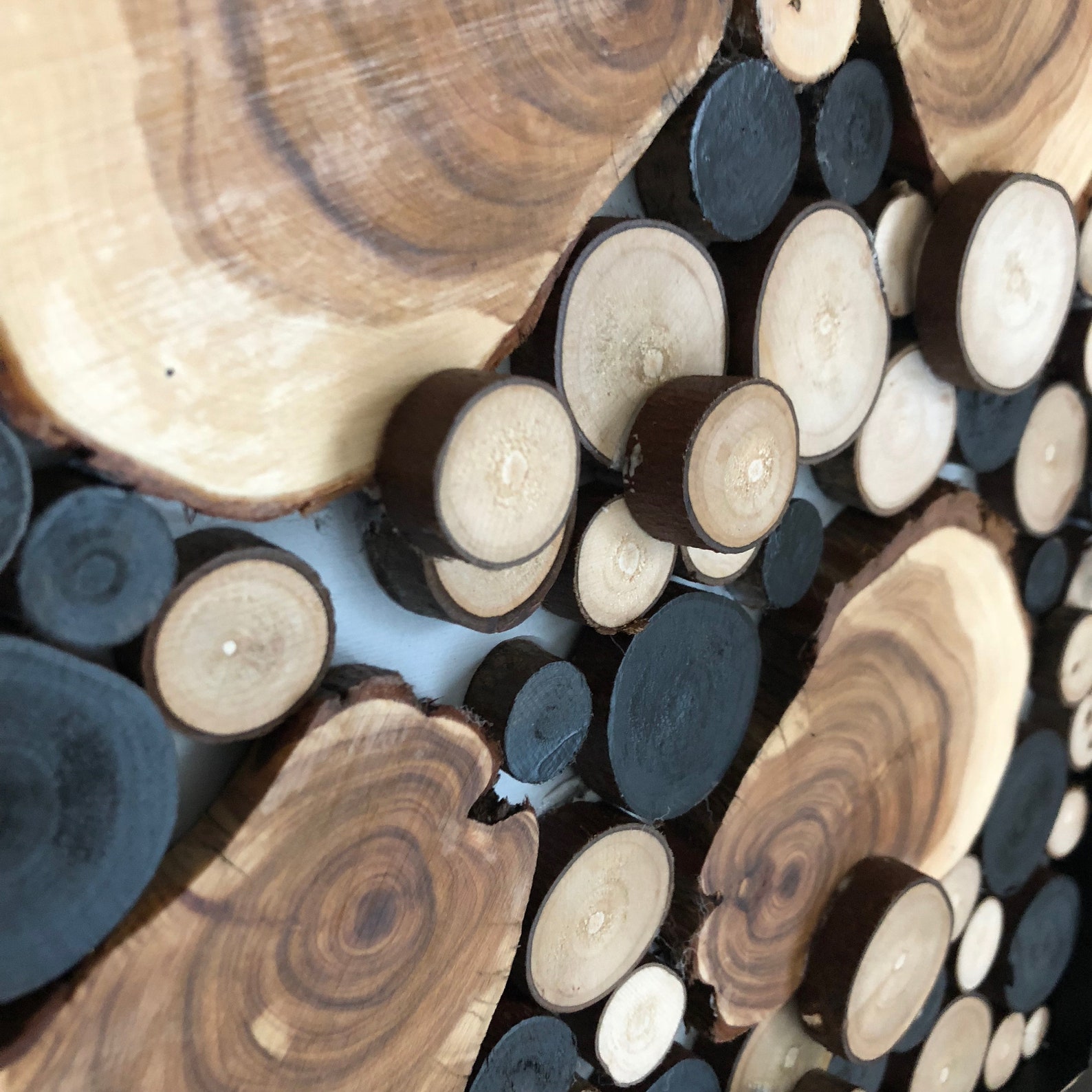 Wood slice wall art, Tree slice wall art, Wood mosaic art, Abstract