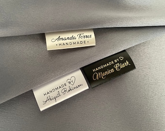 Etiquetas de costura personalizadas, etiquetas de ropa personalizadas, etiquetas de tela para coser en satén blanco, crema o negro.