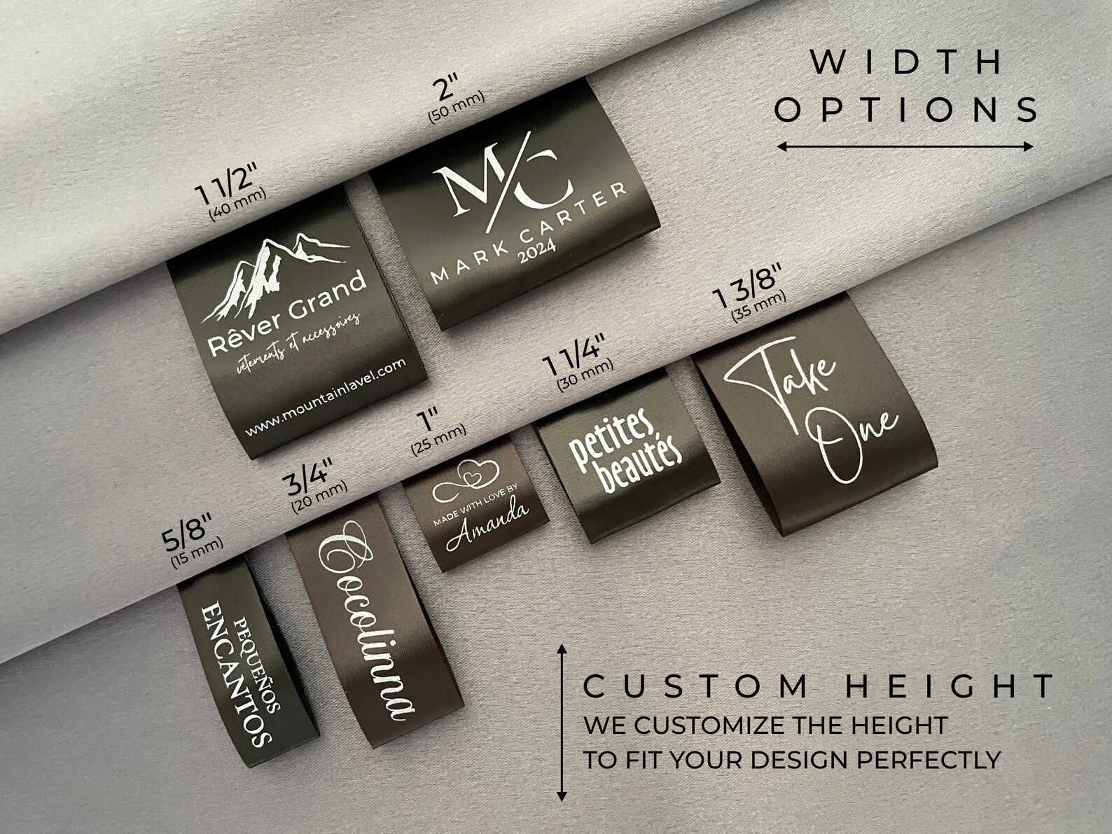 Over Labels Black or White Fold Over Labels, Logo Tags, Silky Satin Brand Labels - Etsy