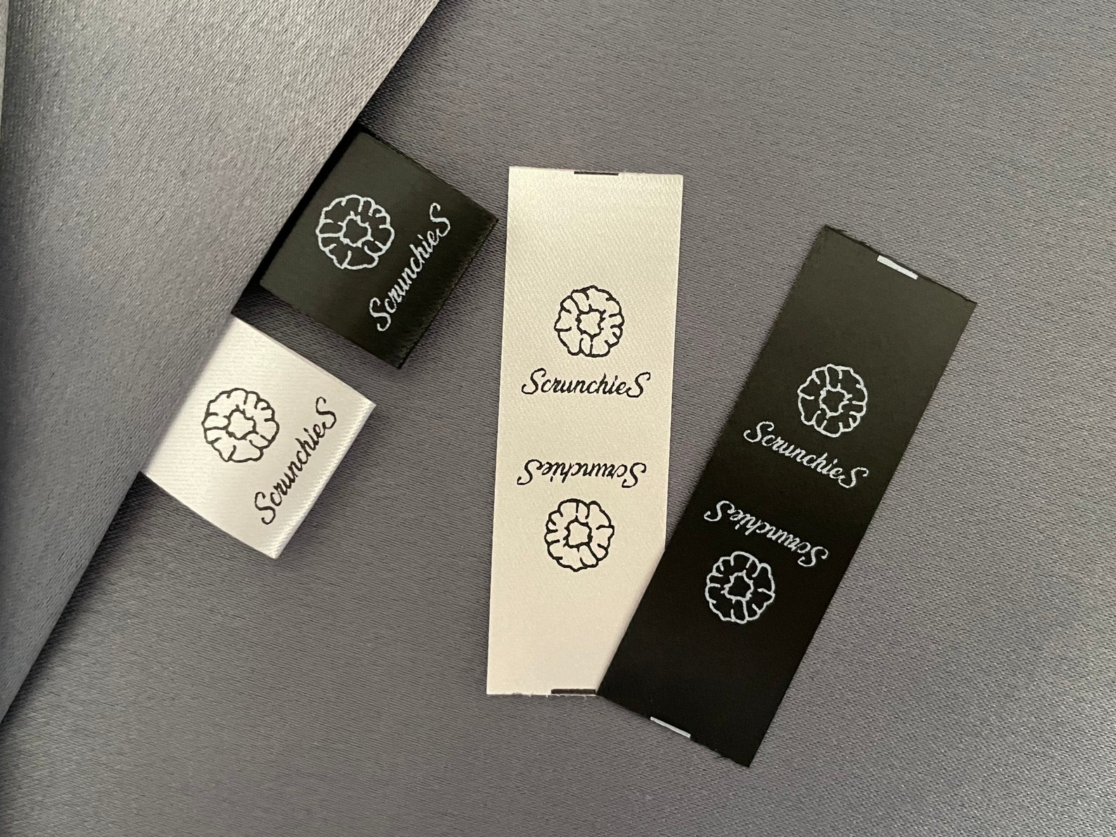 Over Labels Black or White Fold Over Labels, Logo Tags, Silky Satin Brand Labels - Etsy
