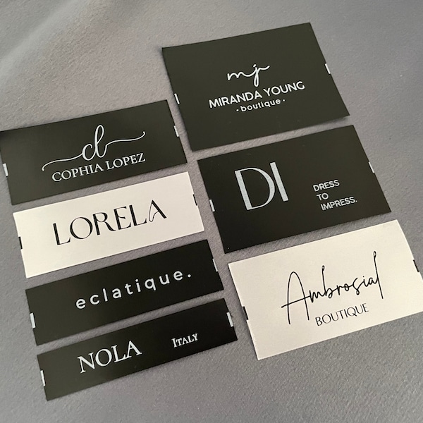 Custom Sewing Labels, White, Cream or Black Printed Fabric Tags, Width 2 3/4" (70 mm) x Custom Height