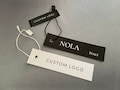 Custom Hang Tags with Strings, 1 in. x 4 in. (25 mm x 100 mm), Black, Cream or White Logo Hang Tags for Clothing product logo