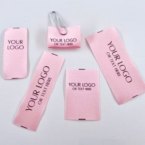 Pink Clothing Labels, Personalized Fold Over Tags, Custom Sewing Pink Labels with Black Print