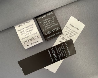 Etiquetas de cuidado personalizadas, etiquetas de contenido de tela personalizadas, etiquetas de cuidado de satén para prendas, 1 1/2 pulg. (40 mm) de ancho x altura personalizada