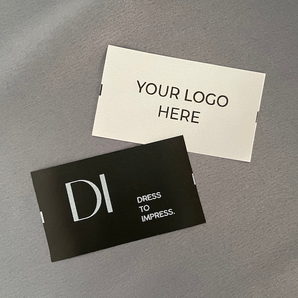 Sew on Satin Labels in Black, White or Cream, Custom Logo Sewing Tags in size 1 1/2 in. x 2 3/4 in. (40 mm x 70 mm)