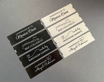 Etiquetas personalizadas, etiquetas de satén blanco o negro para coser con firma para artículos hechos a mano