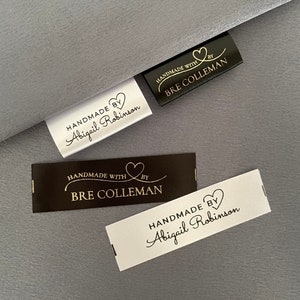 Custom Name Labels for Handmade Items, Trendy Sew On Flat Satin Tags or Folding Sew in Labels