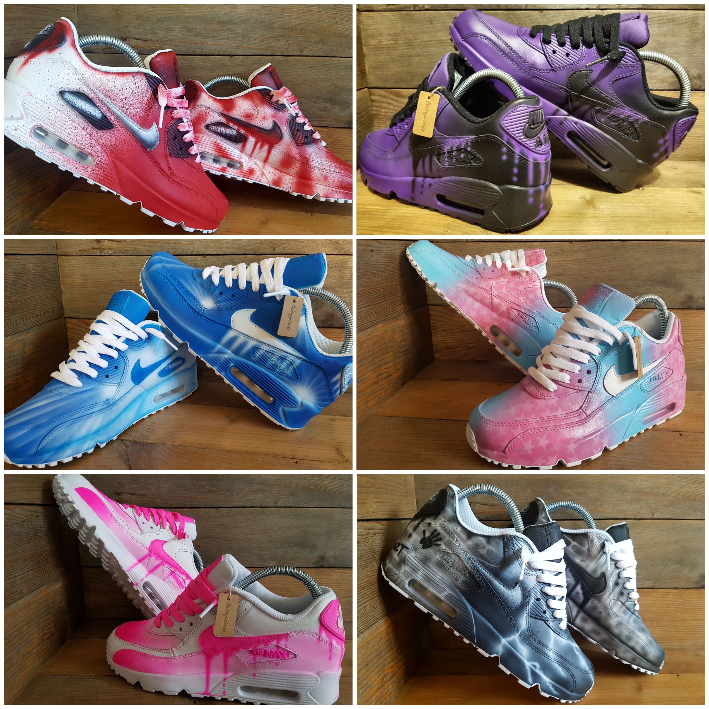 Nike Air Max 90/Custom Painted/Blue/PinkChildrens/Kids/Boys/Girls