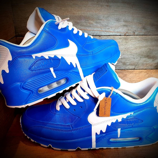 Custom Painted Air Max 90/Sneakers/Shoes/Kicks/Premium/Personalised/Classic Drip-Blue