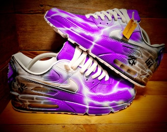 Air Max 90 com pintura personalizada/Tênis/Sapatos/Chutes/Premium/Personalizado/Arte em tijolo roxo
