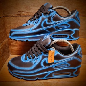 Custom Painted Air Max 90/Sneakers/Shoes/Kicks/Premium/Personalised/Neon Blue Cartoon