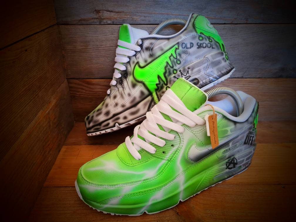 Custom Airbrush Painted Nike Air Max 90 Poison Green Style 
