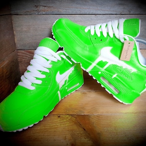 Custom Painted Air Max 90/Sneakers/Shoes/Kicks/Premium/Personalised/Classic Drip-Neon Green