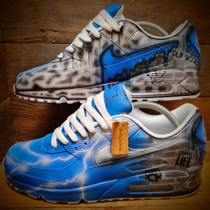 Custom Painted Air Max 90/Sneakers/Shoes/Kicks/Premium/Personalised/Blue Brick Art