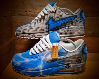 Air Max 90 com pintura personalizada/Tênis/Sapatos/Chutes/Premium/Personalizado/Arte em tijolo azul