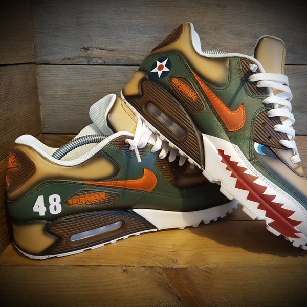 Air Max 90 pintado personalizado/Zapatillas/Zapatos/Patadas/Premium/Personalizado/Warhawk/Dientes de tiburón