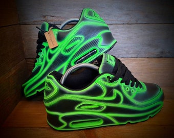 Custom Painted Air Max 90/Sneakers/Shoes/Kicks/Premium/Personalised/Neon Green Cartoon