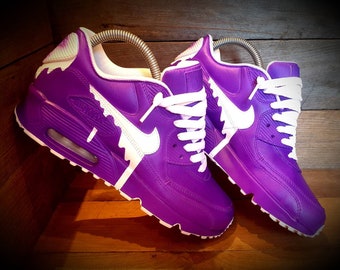 Custom Painted Air Max 90 Sneakers Shoes Kicks Premium Personalised Classic Drip Purple